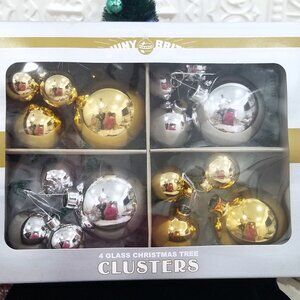Shiny Brite Cluster Ornament Ball Picks Silver and Gold Large- Christopher Radko